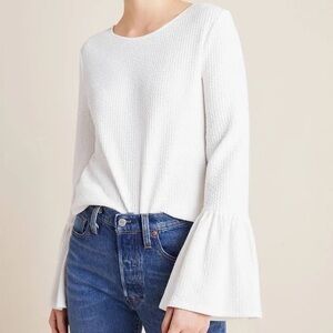 Anthropologie Porridge White Textured Bell Sleeve Blouse